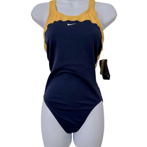 Nike Women's Navy/Yellow NWT 
One-Piece Swimsuit Racerback - Picture 1 of 6